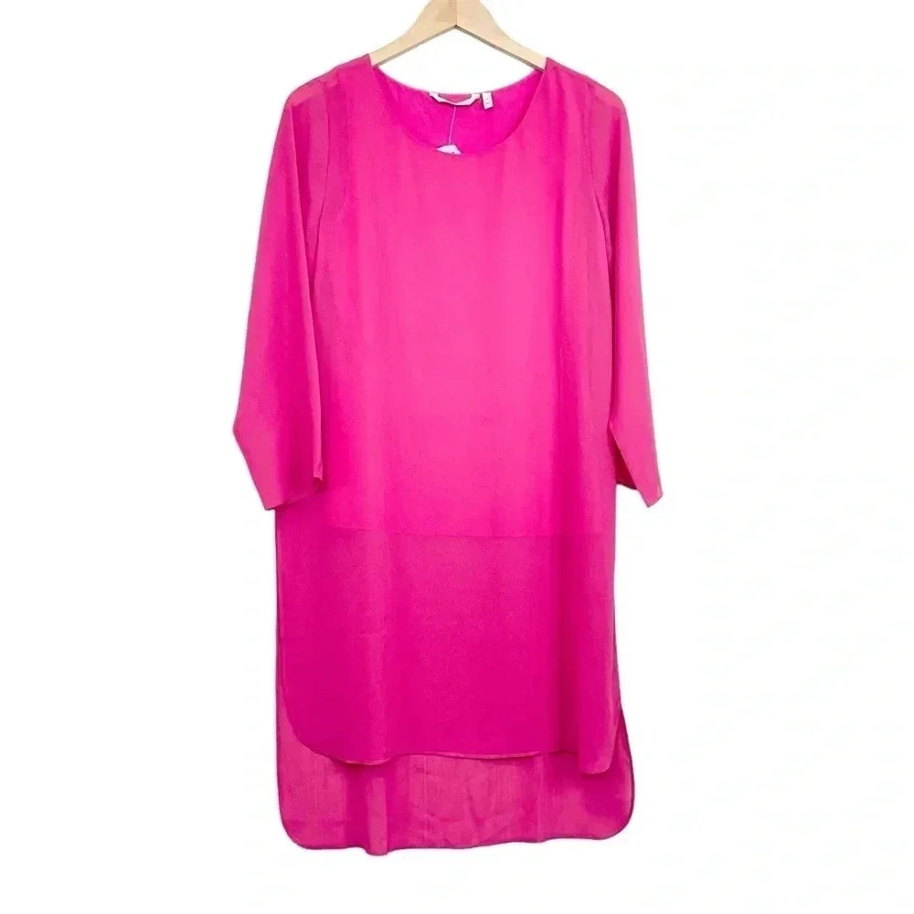 Soft Surroundings Pink Jennifer Magenta Blouse Small Long Sleeve Side Slits
